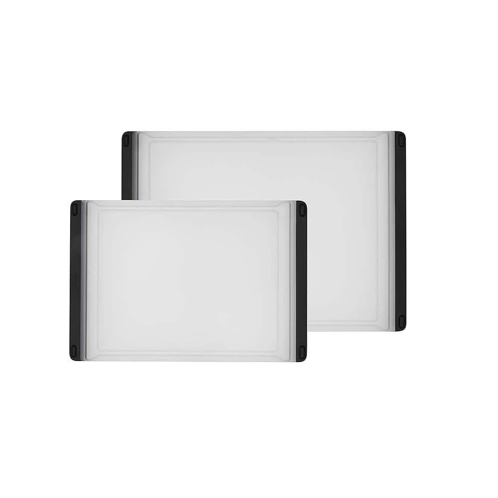 2-Piece Plastic Clear White Cutting Board Set with Drip Catcher for easy pour in - Hercitys