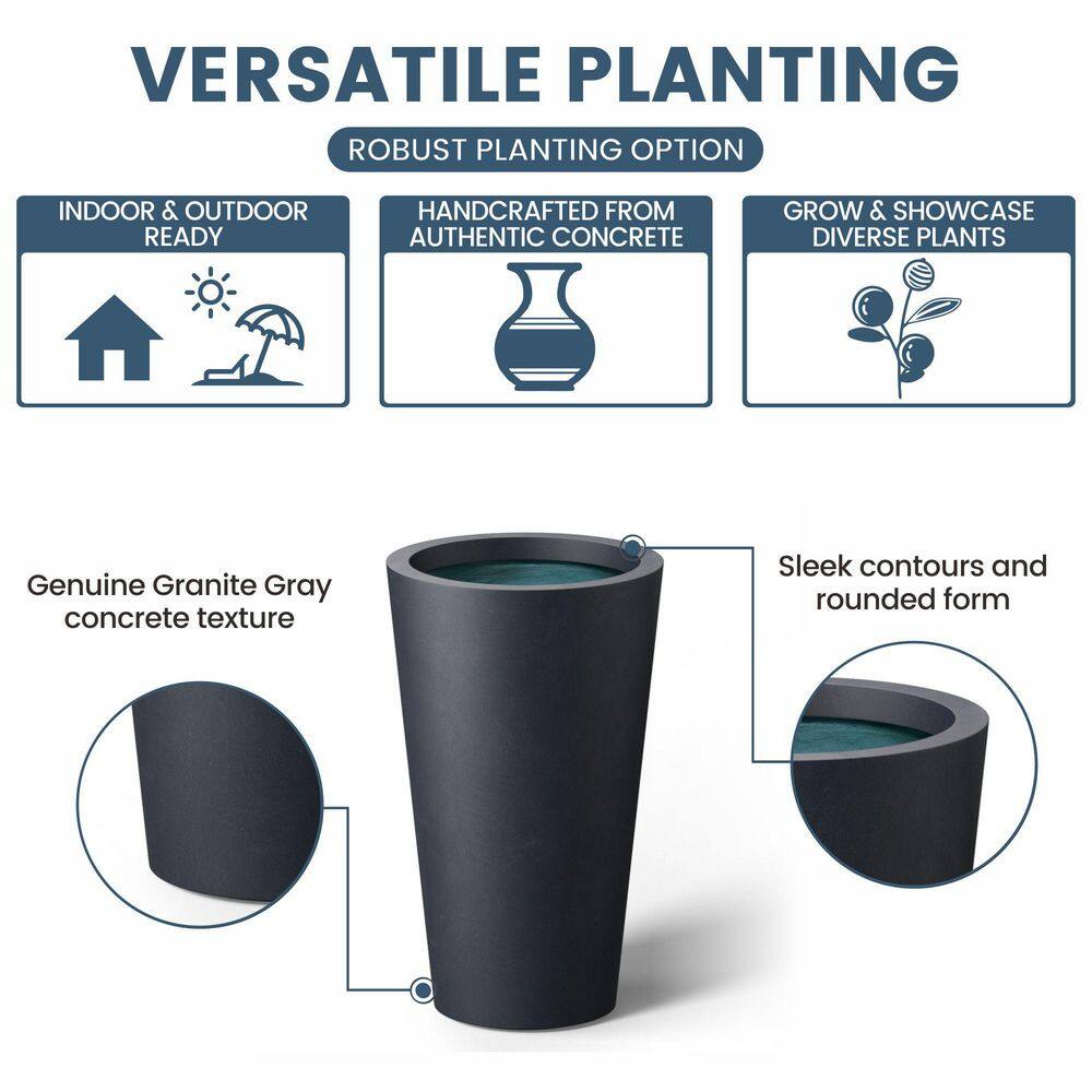 12 in. Large Granite Gray (Premium Inner) Concrete Round planter/Pot with Drainage Holes - Hercitys