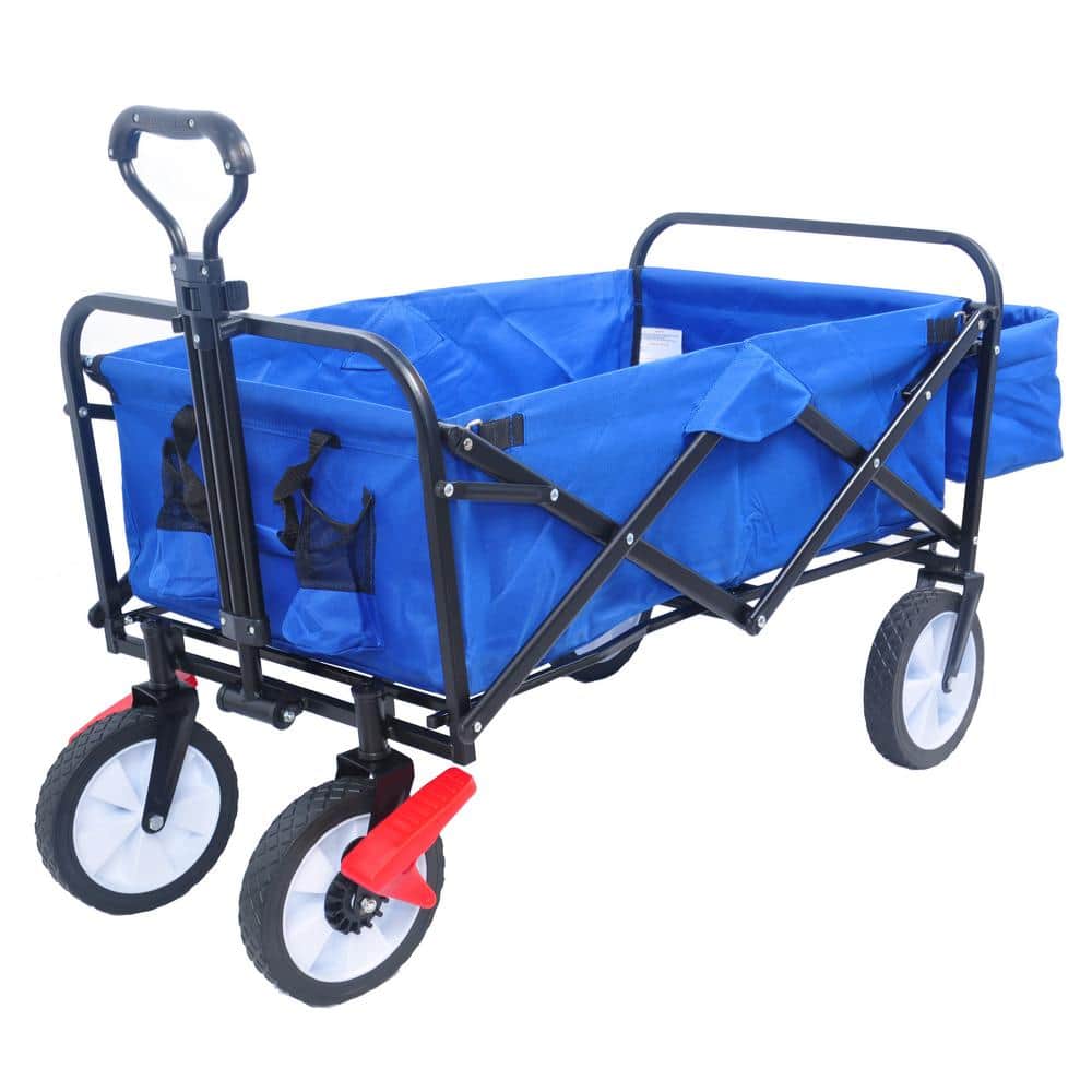 3.3 cu. ft. Steel Garden Cart with Drink Holder, Adjustable Handles, Blue - Hercitys