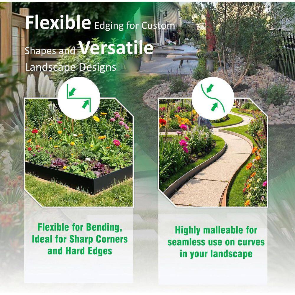 40 in. x. 8 in. x 40 in. Rust-Proof Galvanized Black Metal Steel Flexible Landscape Edging for Garden Design 6-Pieces - Hercitys
