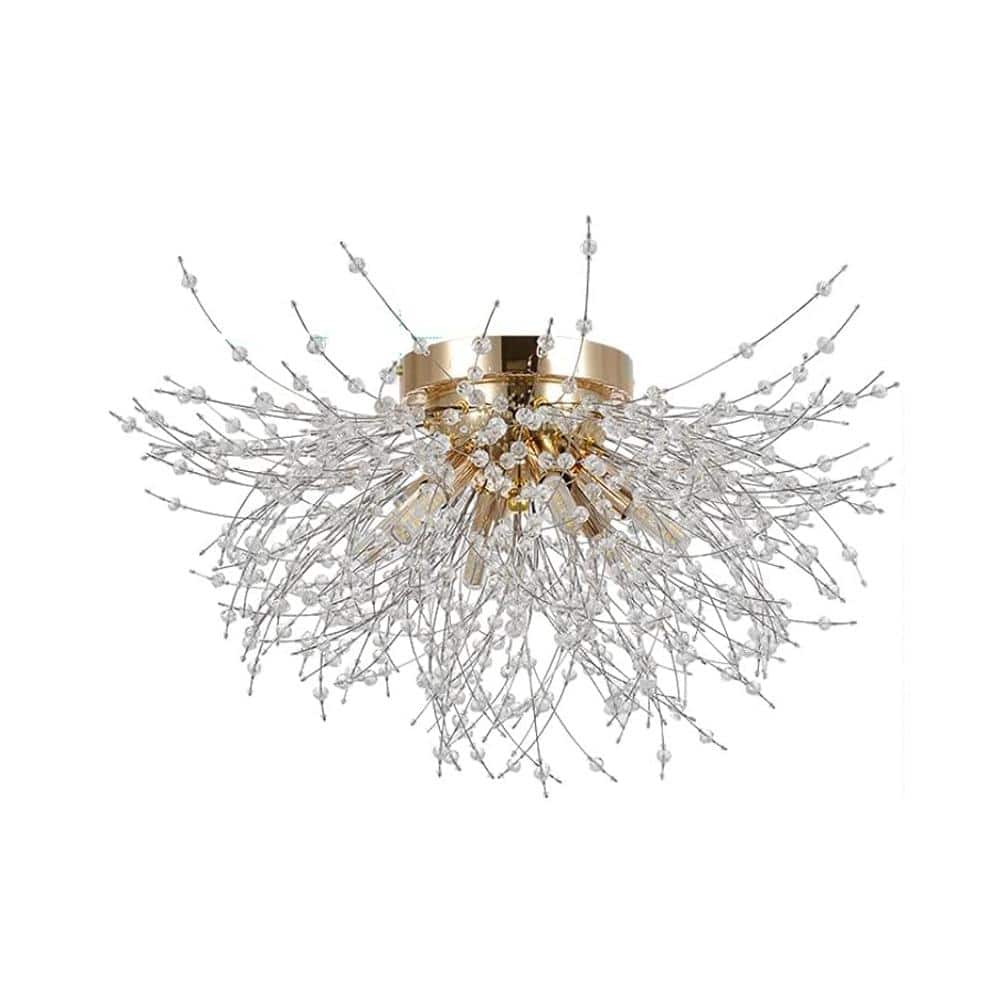 19.7 in. Modern 6-Light Golden Flush Mount Ceiling Lights Crystal Sputnik Firework Close to Ceiling Lamp - Hercitys