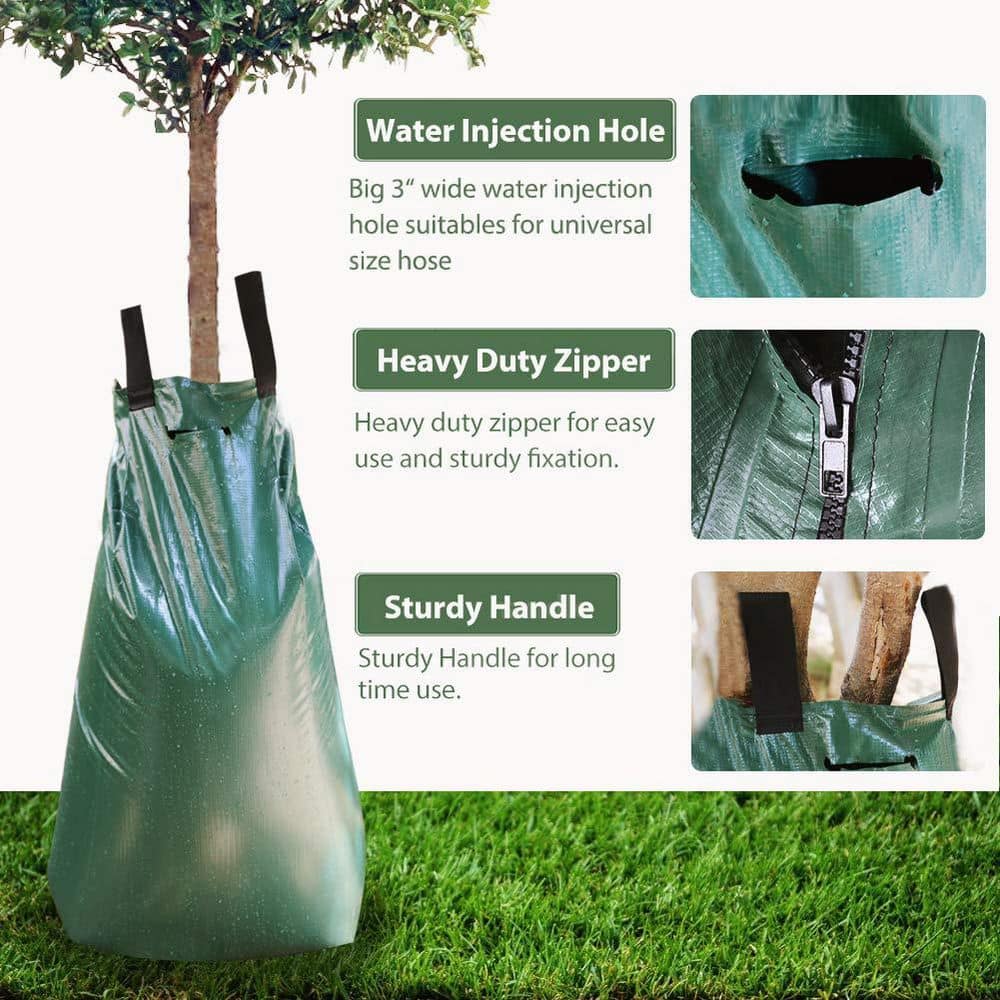 20 gal. Slow Release Irrigation Watering Bag for Trees Made of Durable PVC Material with Zipper Green (4-Pack) - Hercitys