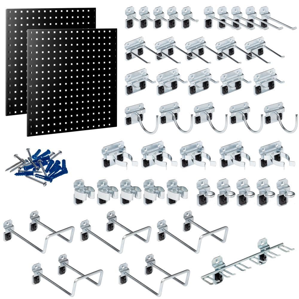 24 in. H x 24 in. W Pegboards with 46 pc LocHook Assortment in Black 2-Pack - Hercitys