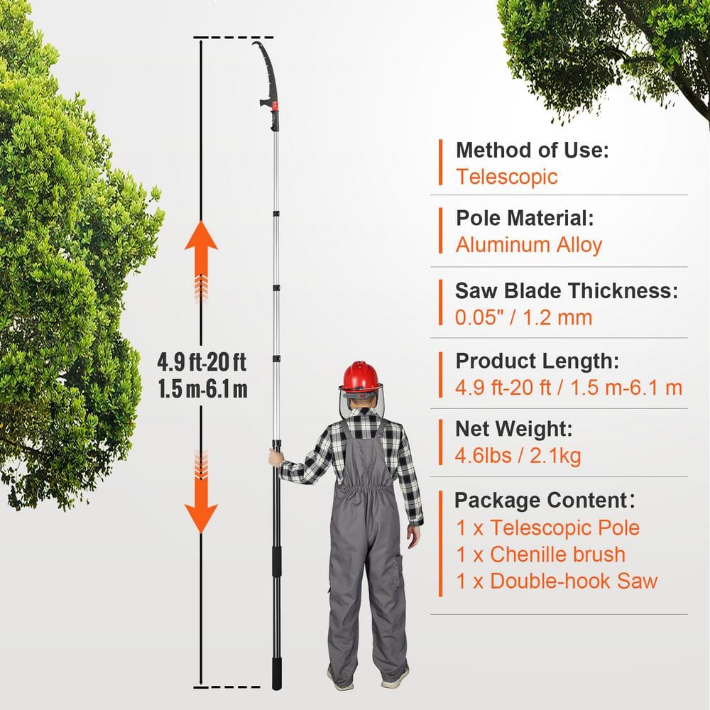 58.8- 240 in. Aluminum Pruning Saw Extendable Tree Pruner, with Light-Weight Alloy Handle, Manual Pole Saw - Hercitys