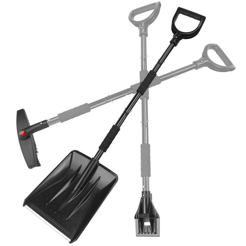 45.7 in. Metal Handle Steel 3-In-1 Snow Shovel Kit Brush Ice Scraper Collapsible Design Snow Removal - Hercitys