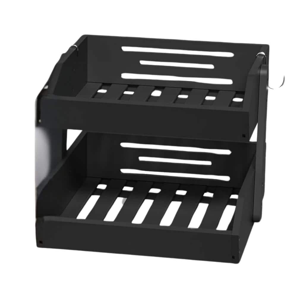 2-Tier Fruit Bowl For Kitchen Counter with 2-Banana Hangers for Fruit and Vegetable Storage in Black - Hercitys