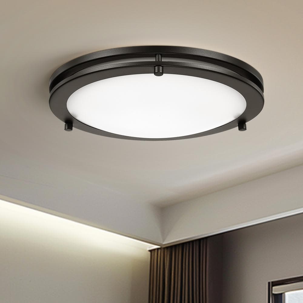 12 in. 15-Watt Oil Rubbed Bronze 5CCT Dimmable Integrated LED Flush Mount Ceiling Light with White Acrylic Shade 2-Pack - Hercitys