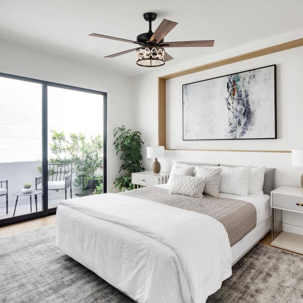 52 in. Indoor Bohemian Black Ceiling Fan with Wood Beaded Light Kit and Remote Control - Hercitys