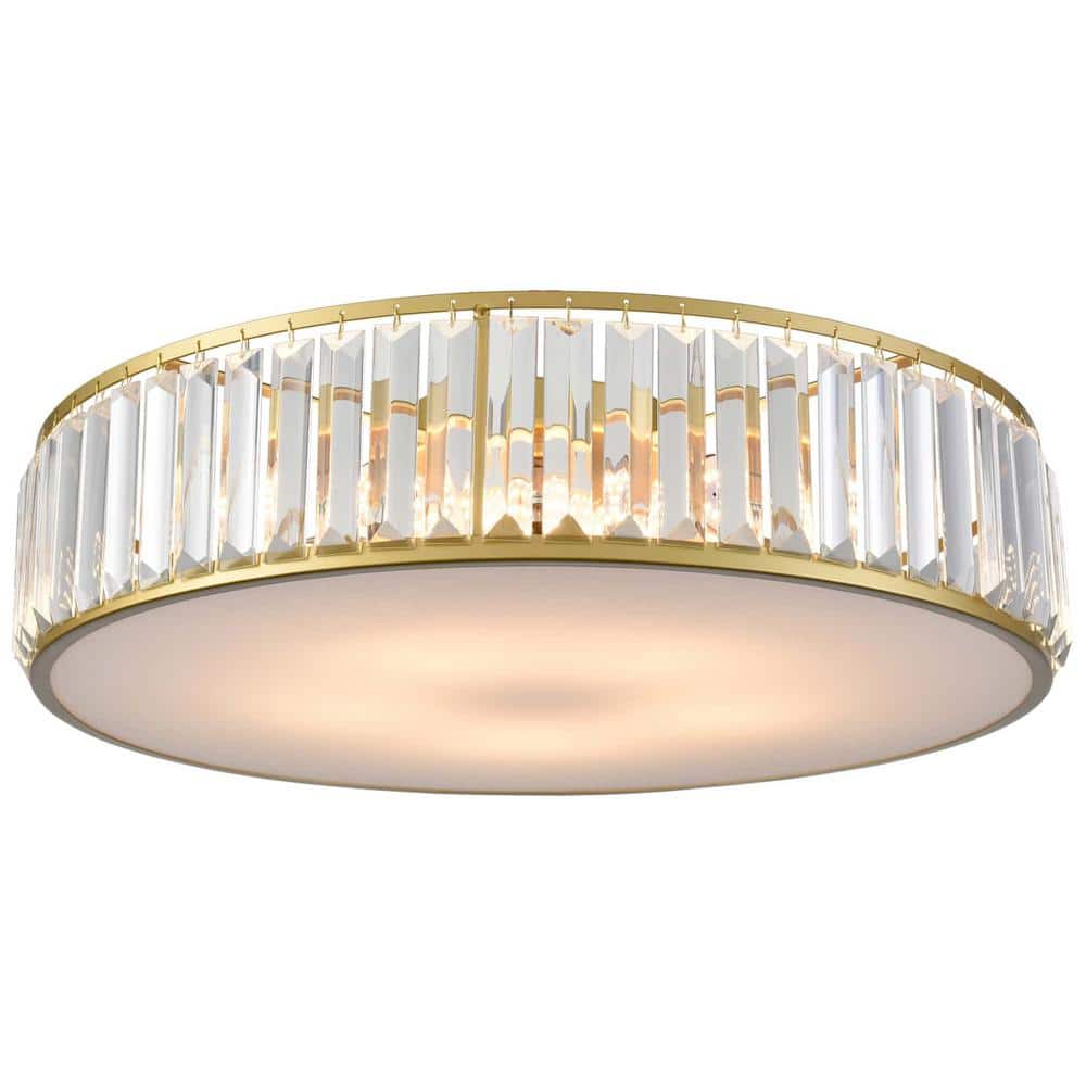 19.69 in. 5-Light Fixture Gold Finish Modern Flush Mount with Crystal Shade 1-Pack - Hercitys