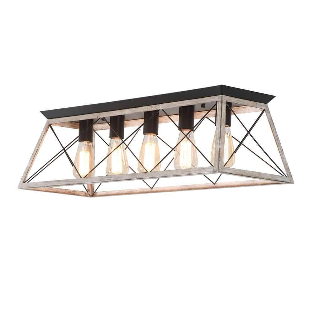 31.5 in. 5-Lights Oka White Retro Metal Flush Mount for Living Room Dining Room with E26 Bulb Base - Hercitys