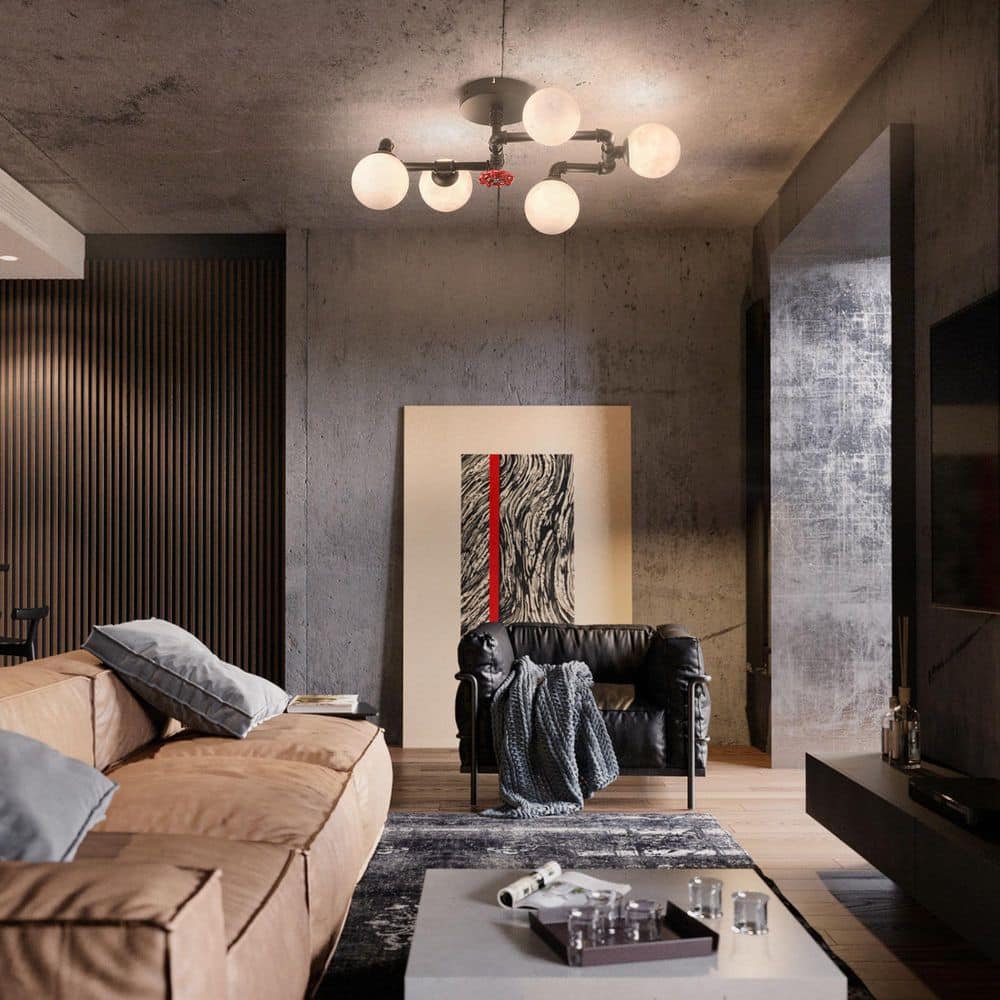 28 In. LED Black Farmhouse Semi-Flush Mount Ceiling Light Fixtures Sputnik Chandelier for Kitchen Bedroom Dining Room - Hercitys