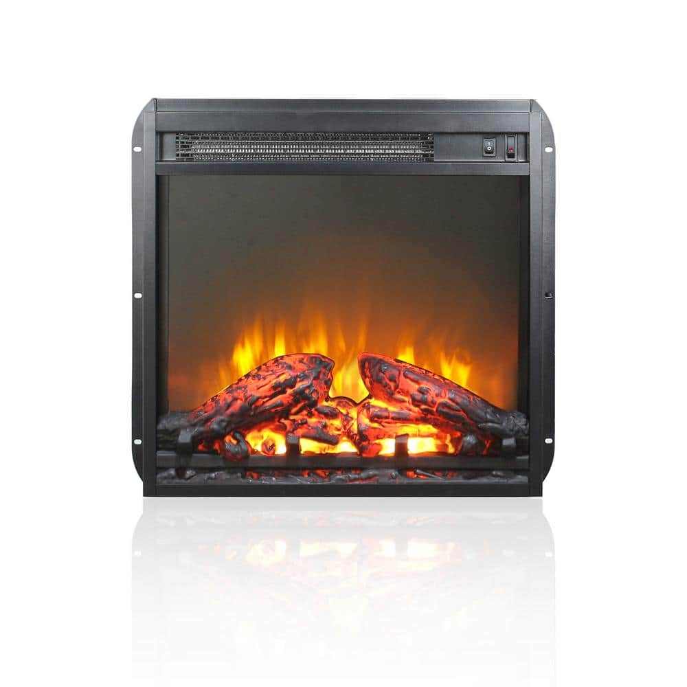 19.2 in. Wall Mount Electric Fireplace Insert in Black with Tempered Glass - Hercitys