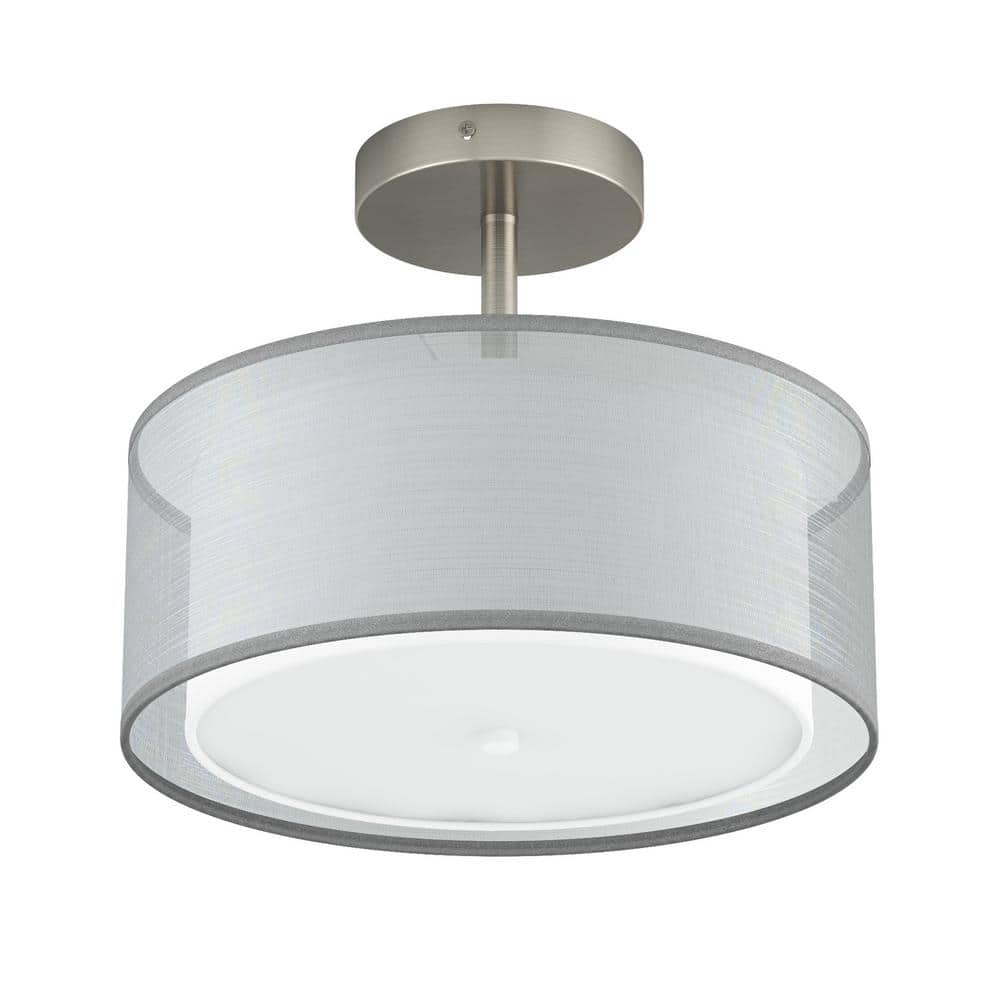11.81 in. 3-Light Nickel Semi-Flush Mount Drum Light Modern Close to Ceiling Lamps with Double Shade - Hercitys