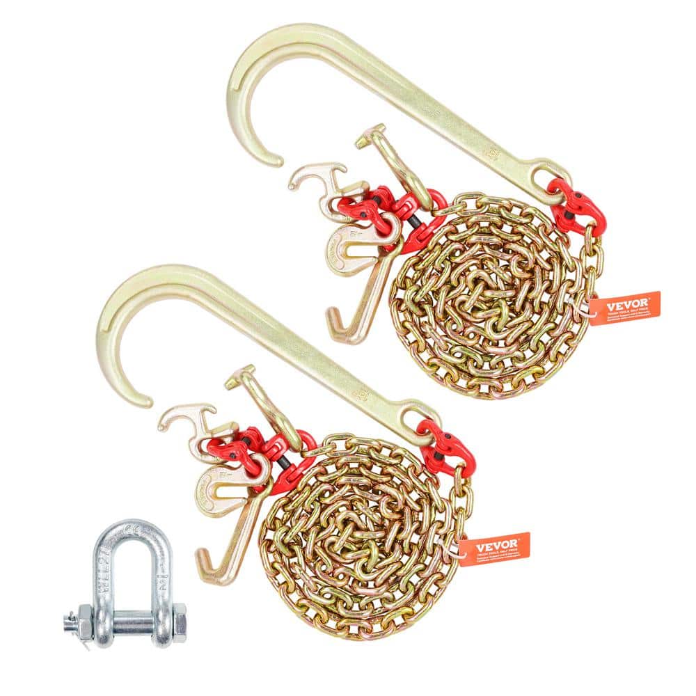 2-Pieces 5/16 in. x 6 ft. G80 Tow Chain 1 5 in. J Hook Long Shank RTJ and Grab Hooks Wrecker - Hercitys