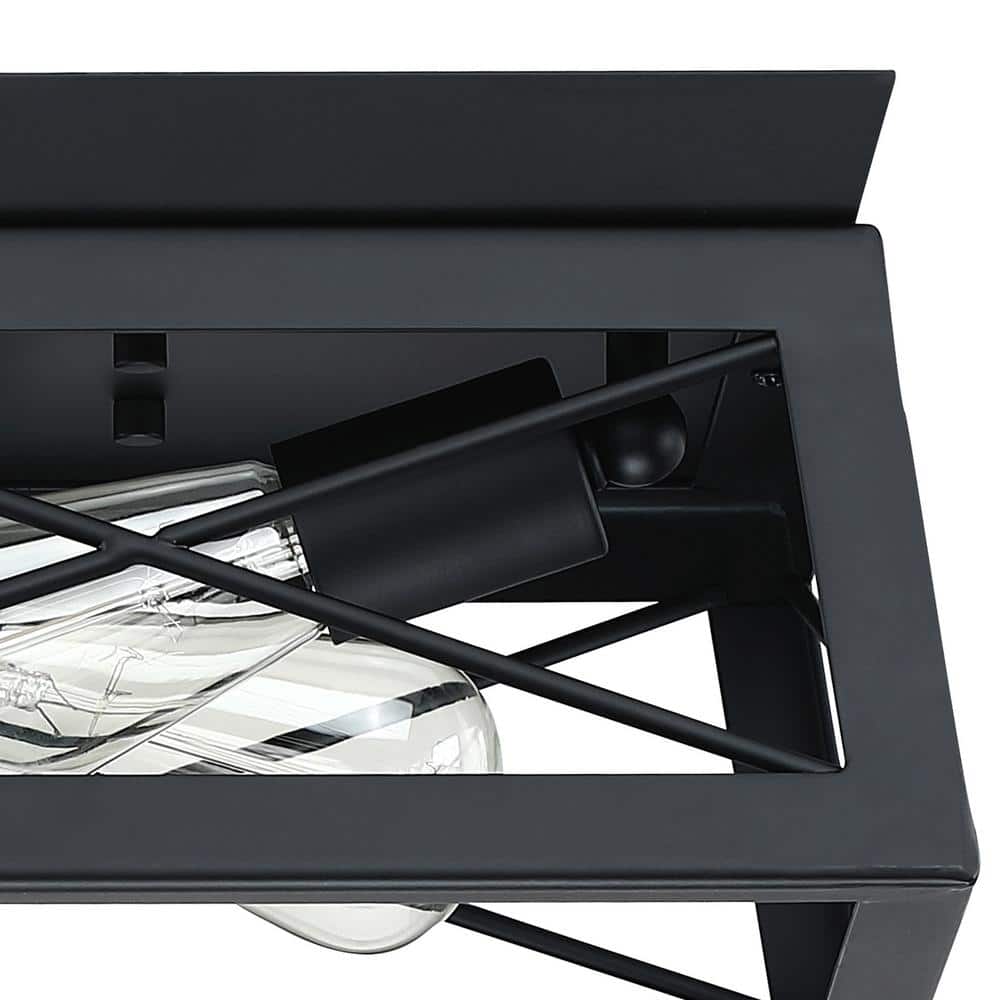 12 in. 2-Light Black Industrial Rectangle Flush Mount Ceiling Light Fixture - Hercitys