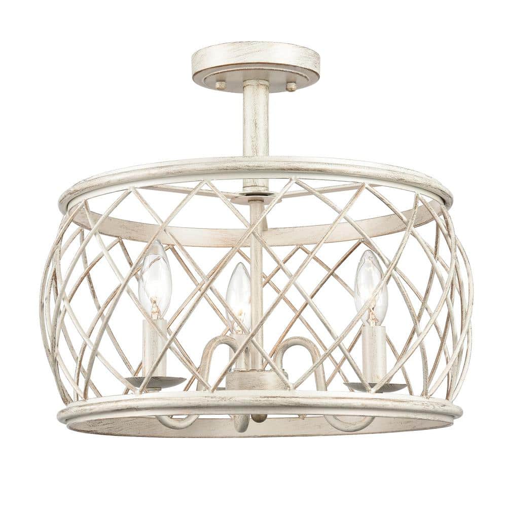 16.89 in. 3-Light Nickel Modern Semi-Flush Mount with No Glass Shade and No Bulbs Included 1-Pack - Hercitys