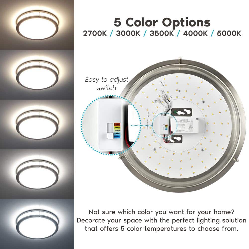 18-Watt 14 in. 3 Color Selectable LED 2700K/3000K/3500K/4000K/5000K Flush Mount Dimmable Fixture 1440 Lumens ETL Listed - Hercitys
