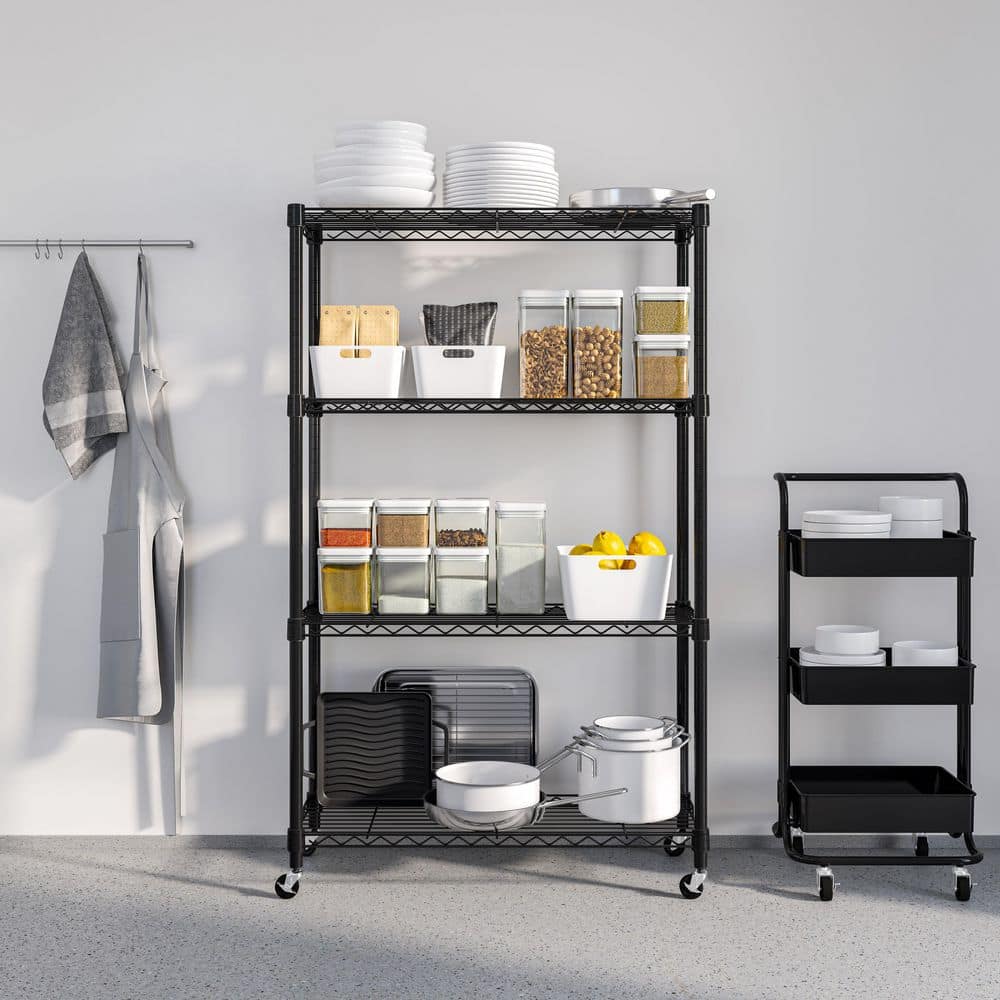 4-Tier Steel Wire Shelving System in Black (36 in. W x 14 in. D x 56.5 in. H) - Hercitys