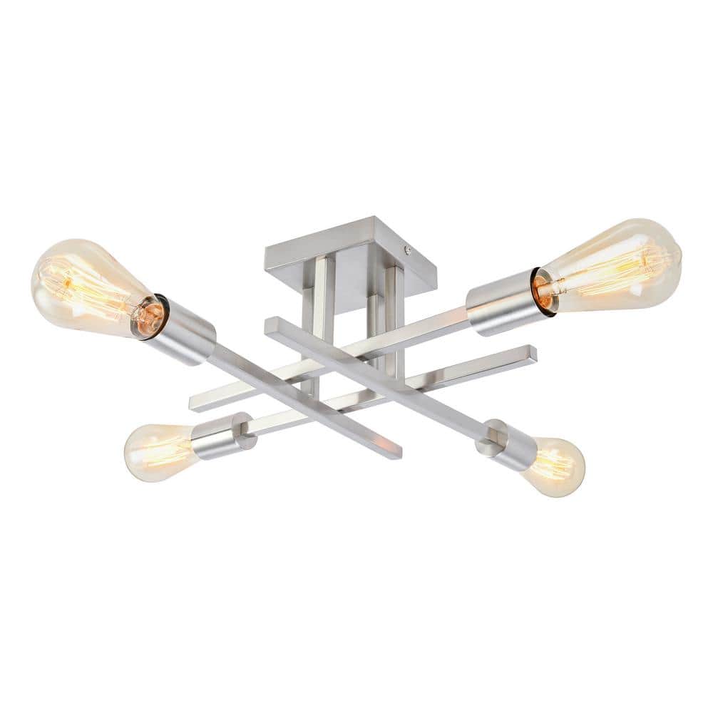 18.11 in. 4-Light Nickel Modern Sputnik Semi- Flush Mount Ceiling Lights with No Bulbs Included - Hercitys
