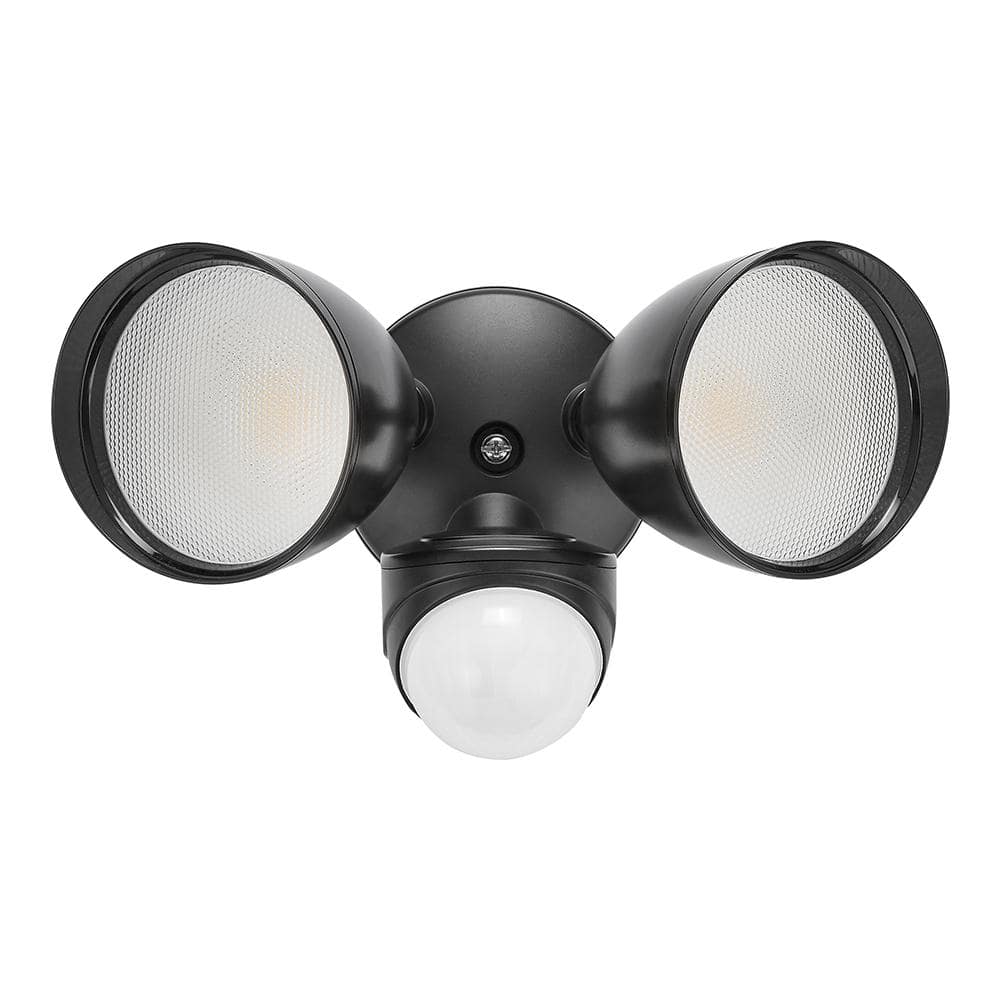 24W-2000 Lumens, Black Motion and Dusk to Dawn Sensor Outdoor Security Integrated LED Flood Light with 2-Heads - Hercitys