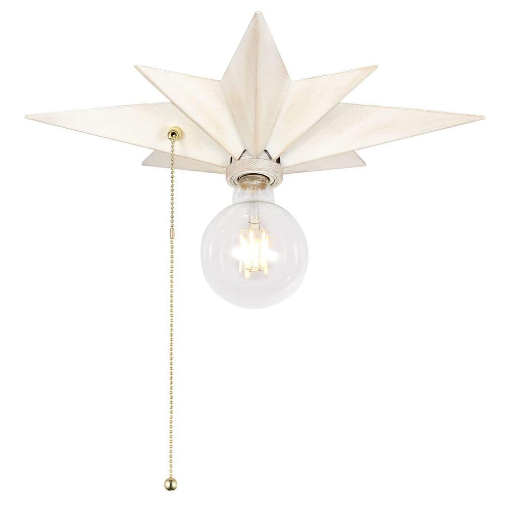 16 in. White LED Flush Mount Ceiling Star Light with Pull Chain, Farmhouse Lighting for Hallway Entryway Porch - Hercitys