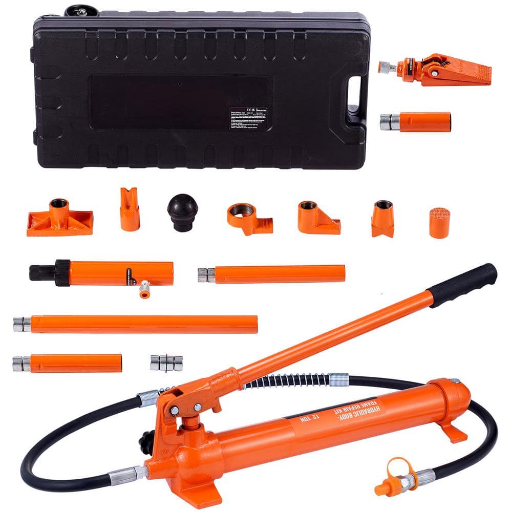 12 Ton Porta Power Kit, Hydraulic Ram with Pump with 4.6 ft. /1.4 m Oil Hose, Portable Hydraulic Jack with Storage Case - Hercitys