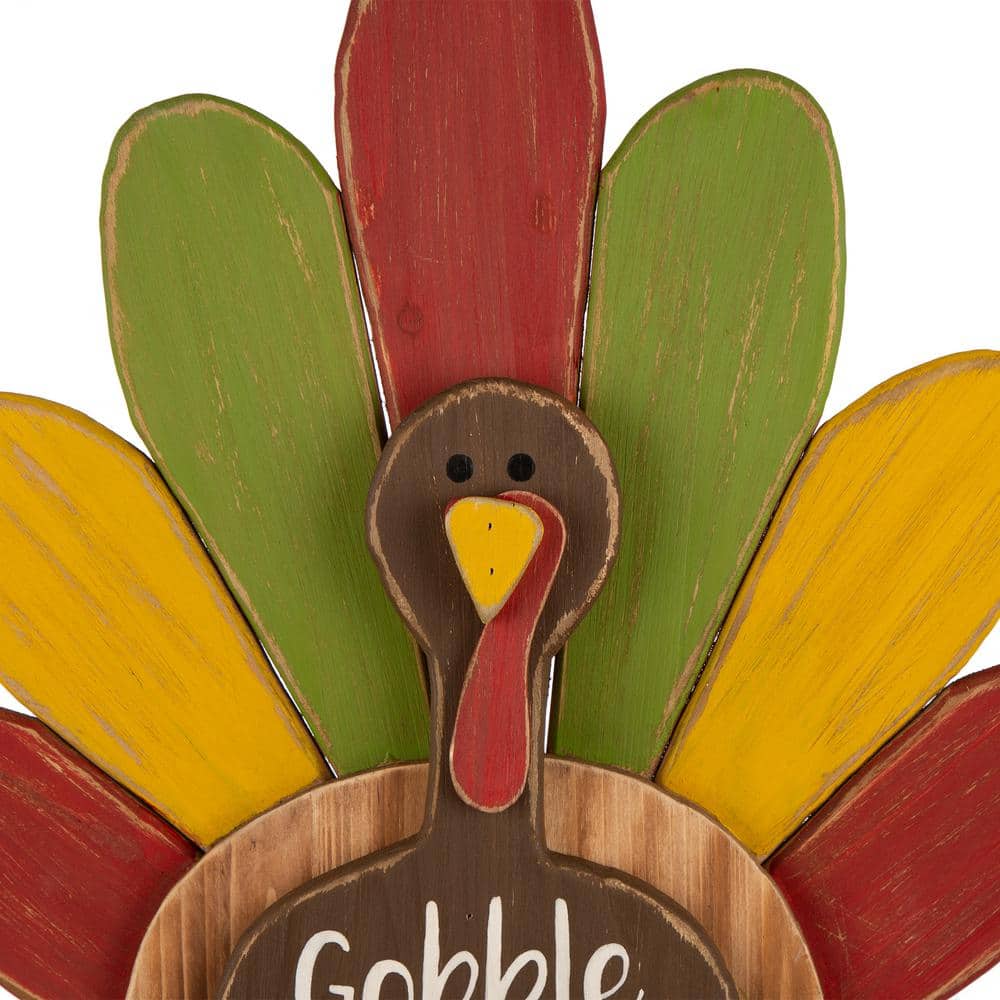 24.33 in. H Thanksgiving Wooden Turkey Standing Decor (KD) - Hercitys