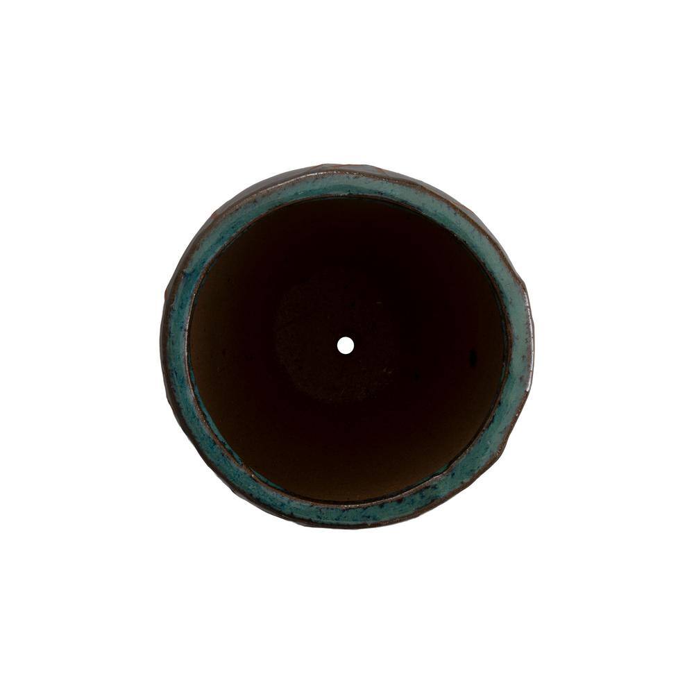 10 in. L x 12 in. H Teal Ceramic Round Planter - Hercitys
