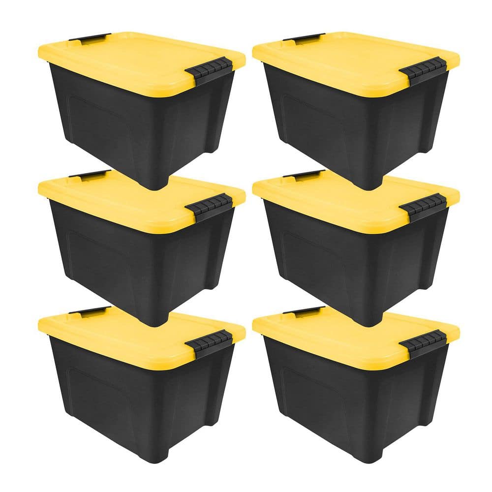 20 qt. /5 Gal. Plastic Storage Bins with Lids, Black Latching Stackable Totes 6Pk - Hercitys