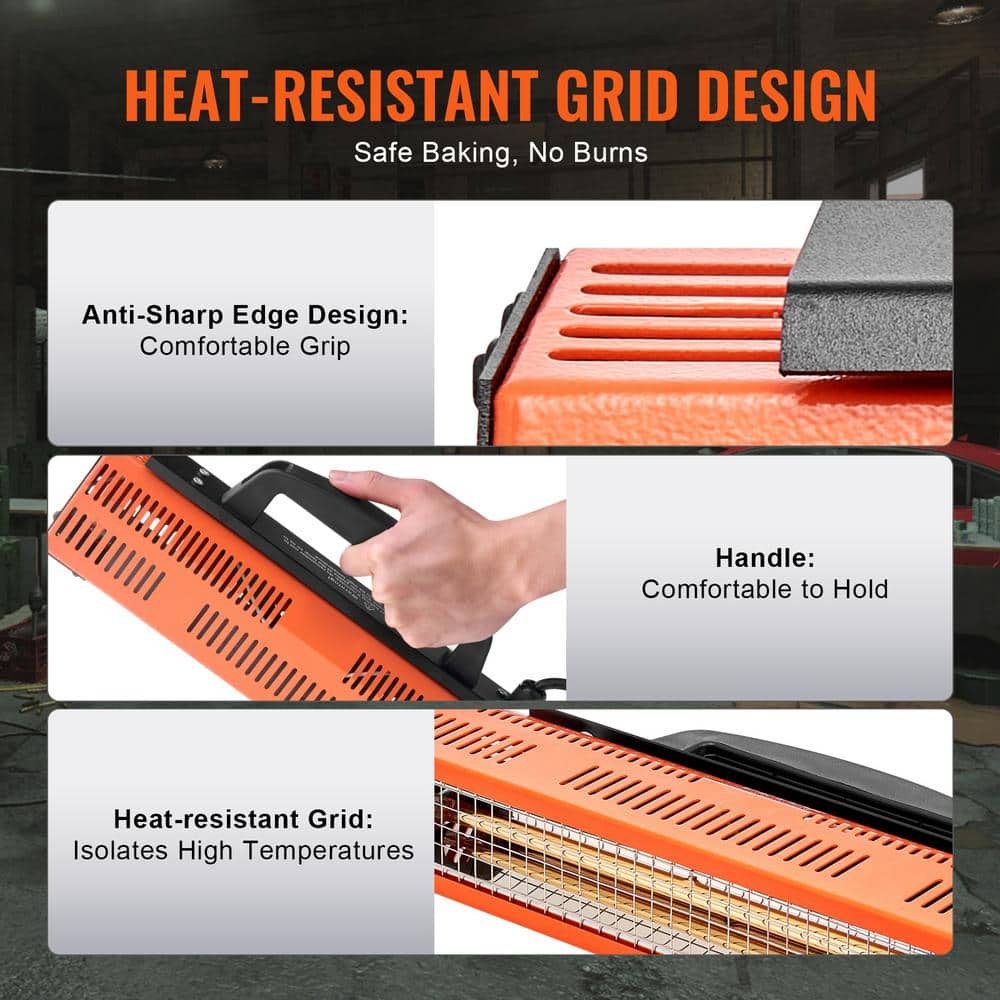 1000 W Infrared Heating Lamp Electric Compact Paint Drying Light 2.48 sq. ft. Coverage Space Heater Convection - Hercitys