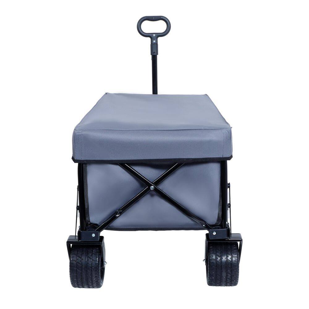 10 cu. ft. Steel Collapsible Folding Garden Cart Beach Wagon with Rain Covers, Waterproof Dustproof UV Resistant, Gray - Hercitys