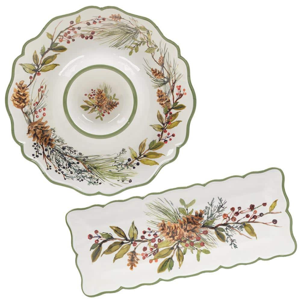 14.5 in. Multi-Colored Winters Forest Melamine Platter (Set of 2) - Hercitys