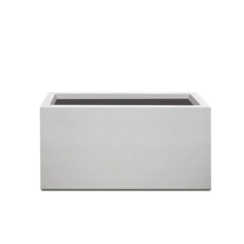 32 in. Long Rectangular Pure White Concrete Metal Indoor Outdoor Planter Pot, w/Drainage Hole for Patio, Home and Garden - Hercitys