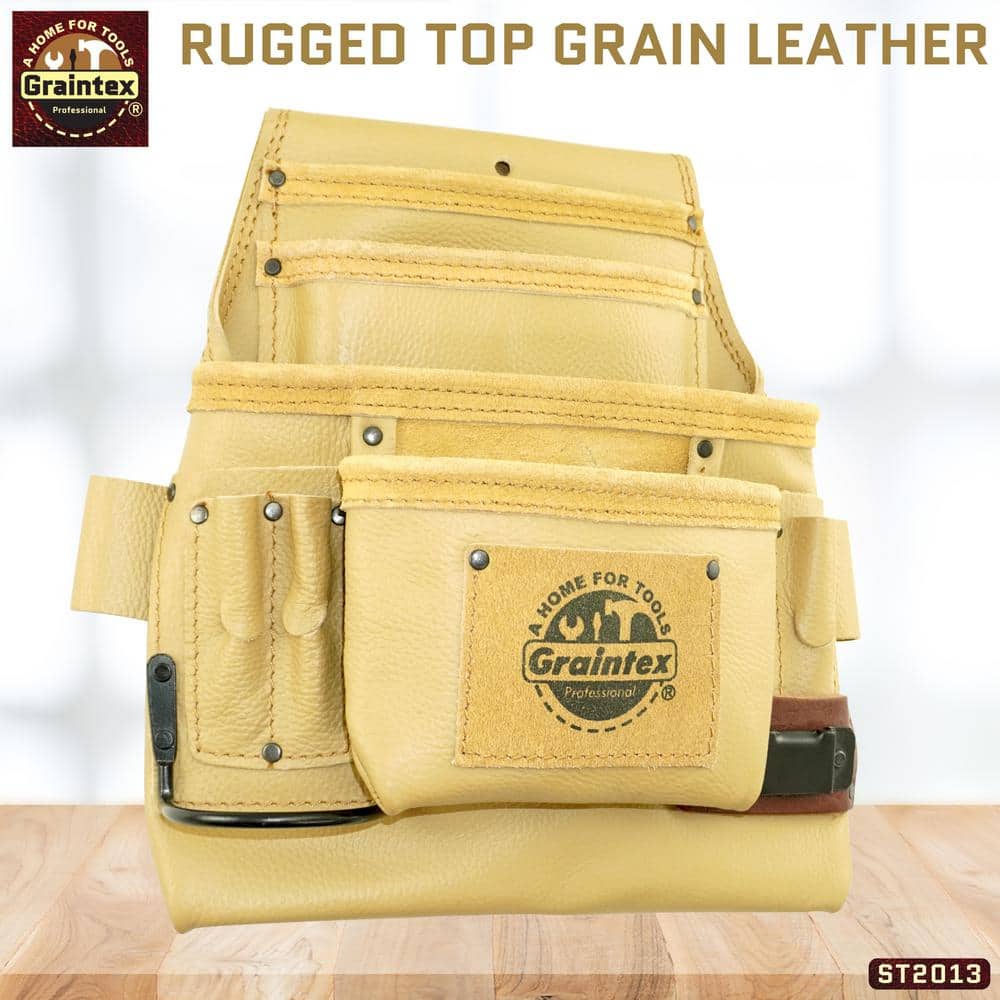 10-Pocket Rugged Top Grain Leather Nail and Tool Pouch - Hercitys