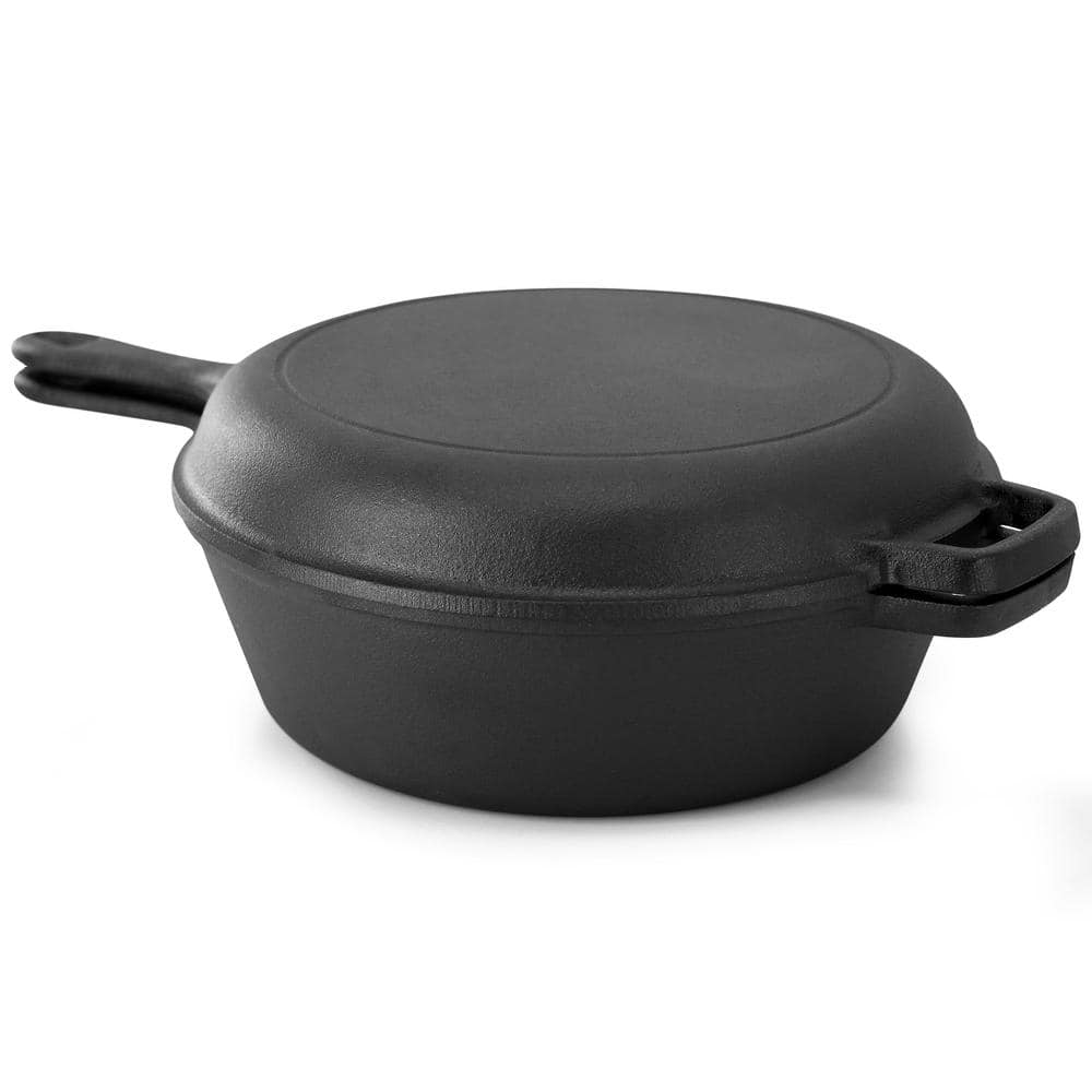 10 .5 Inch 2-in-1 Pre-Seasoned Cast Iron Skillet and Fry Pan Set - Hercitys