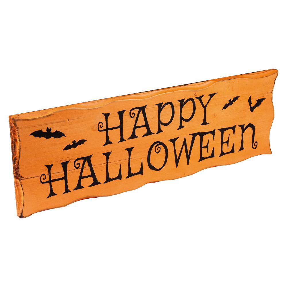24 in. Wooden Happy Halloween Wall Sign with Bats - Hercitys