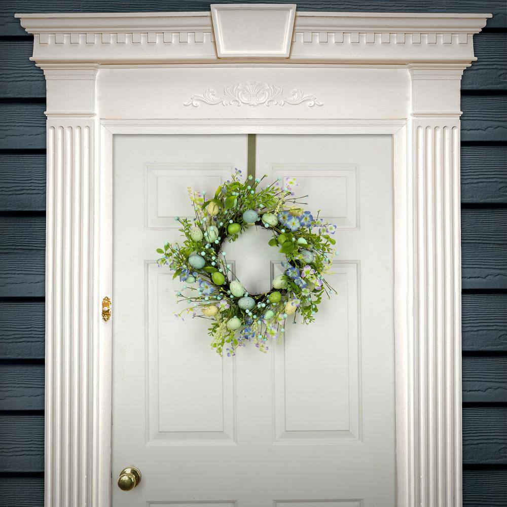 20 in. Flowering Blue and Green Easter Wreath - Hercitys