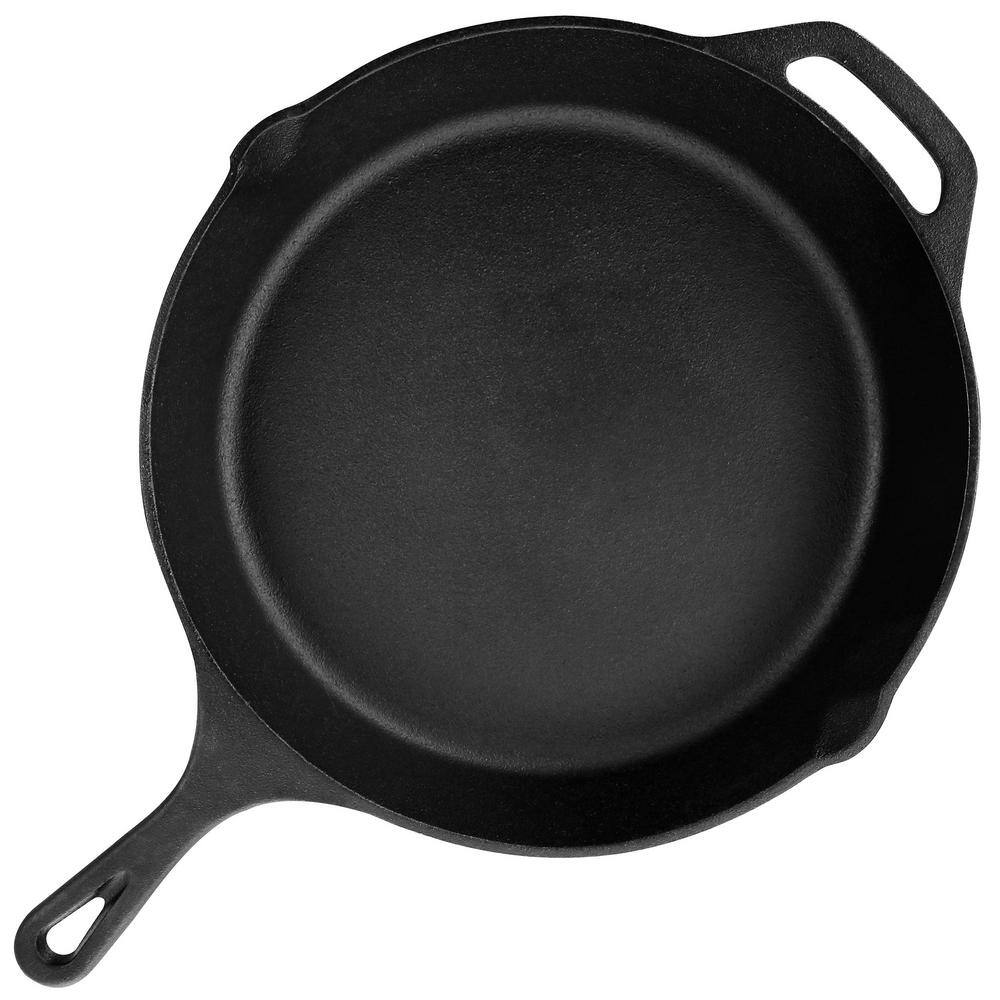 12 in. Round Pre Seasoned Cast Iron Frying Pan in Black - Hercitys