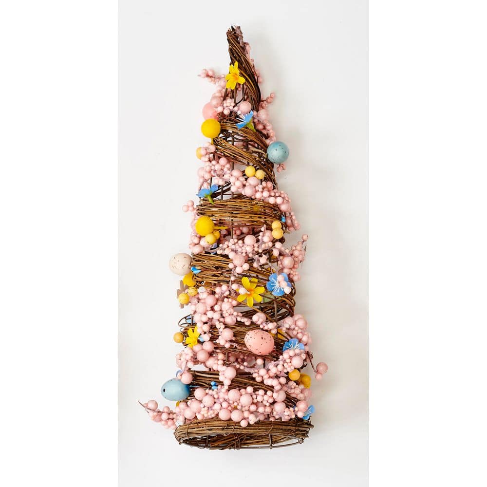 18in Tabletop Twig Tree with Easter Eggs, Berries and Flowers - Hercitys