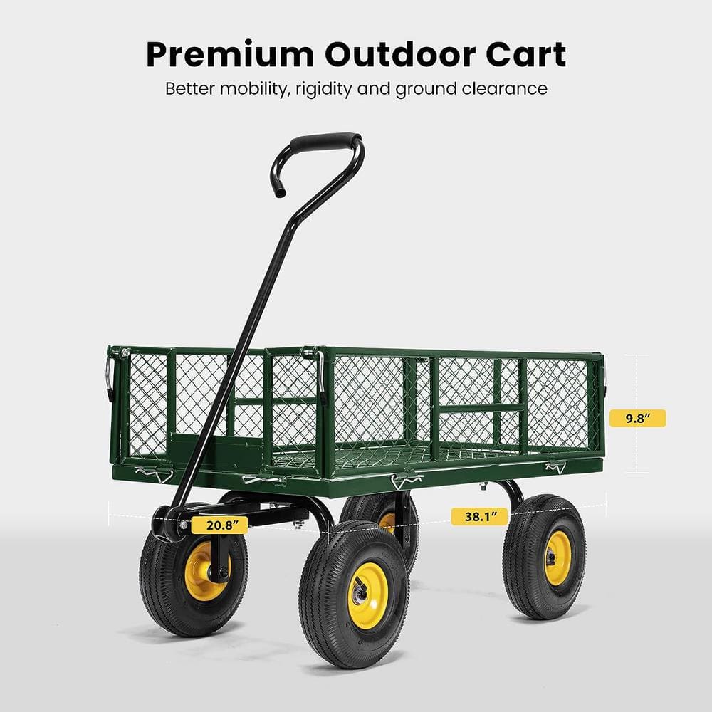 1100 lbs. Capacity Mesh Steel Garden Cart in Green with Removable Sides and Wheels - Hercitys