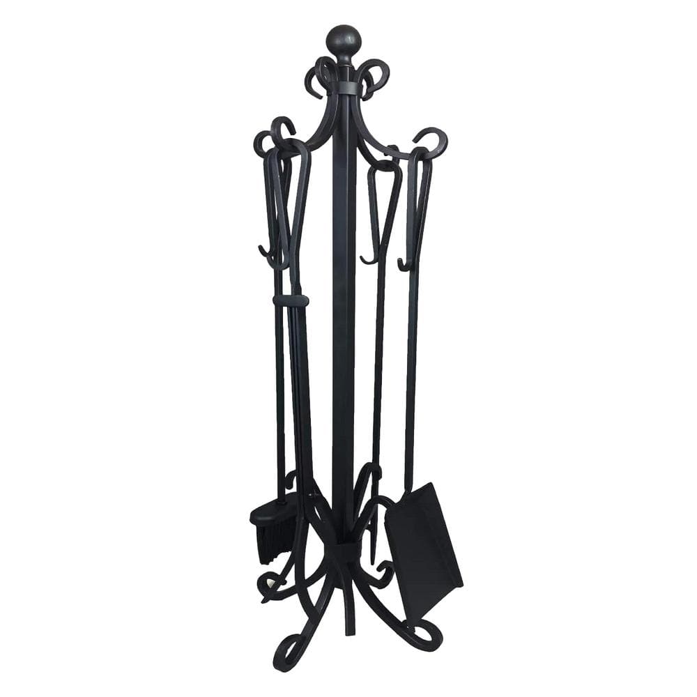 5-Pieces Ashman Fireplace Iron Standing Tools Set with Heavy Crook Handles - Hercitys
