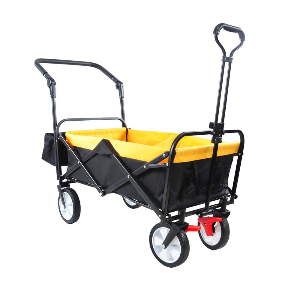 500 cu. ft. Steel Garden Cart Folding Wagon Collapsible Outdoor Utility Wagon Portable Hand Cart with Adjustable Handles - Hercitys