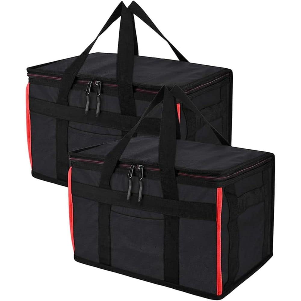32 qt. Insulated Reusable Grocery Bags 2-Pack XL Cooler Bags with Hard Bottom Insert Stands Upright Sturdy Zipper Bag - Hercitys