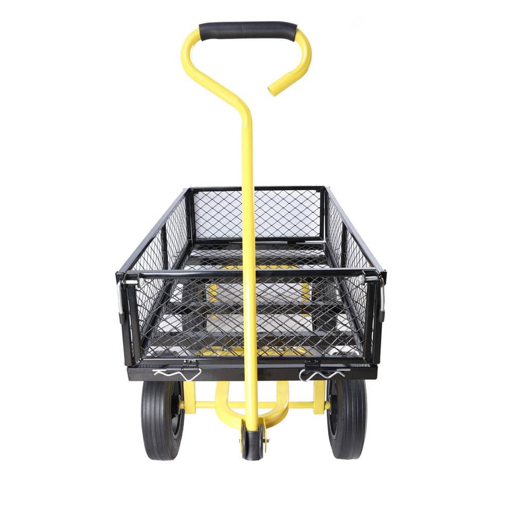 3.5 cu. ft. Black Metal Tool Cart Wagon Cart Garden Cart with Solid Wheels and Adjustable Handle for Garden, Beach, Farm - Hercitys