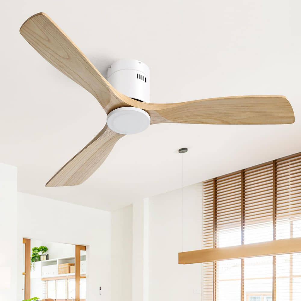 52 in. Indoor/Outdoor White Low Profile Wood Ceiling Fan Without Light, 6-Speed DC Motor and Remote Control - Hercitys