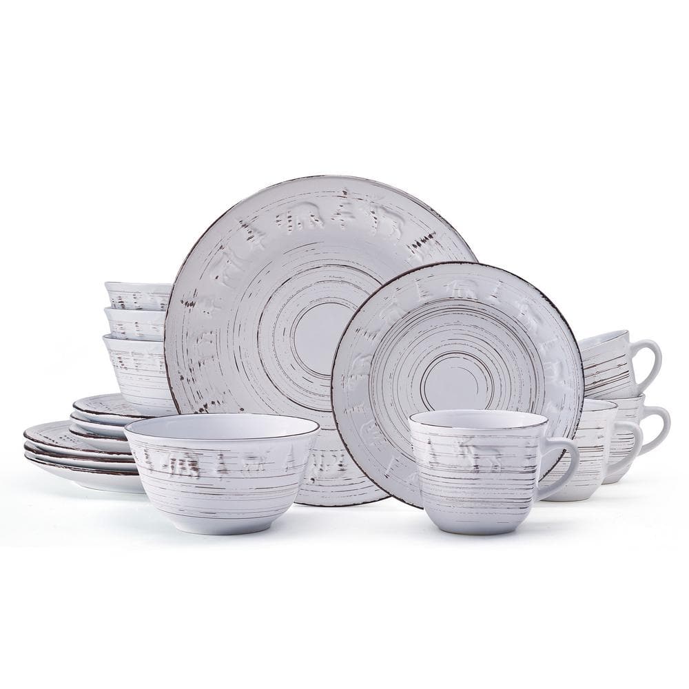 16-Piece Trellis Lodge White Stoneware Dinnerware Set (Service for 4) - Hercitys