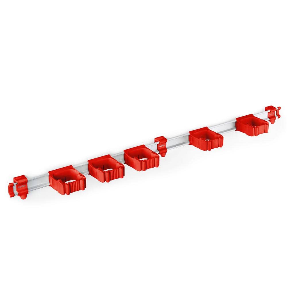 37 in. Universal Garage Storage Rail System with 5 Red One-Size-Fits-All Holders - Hercitys