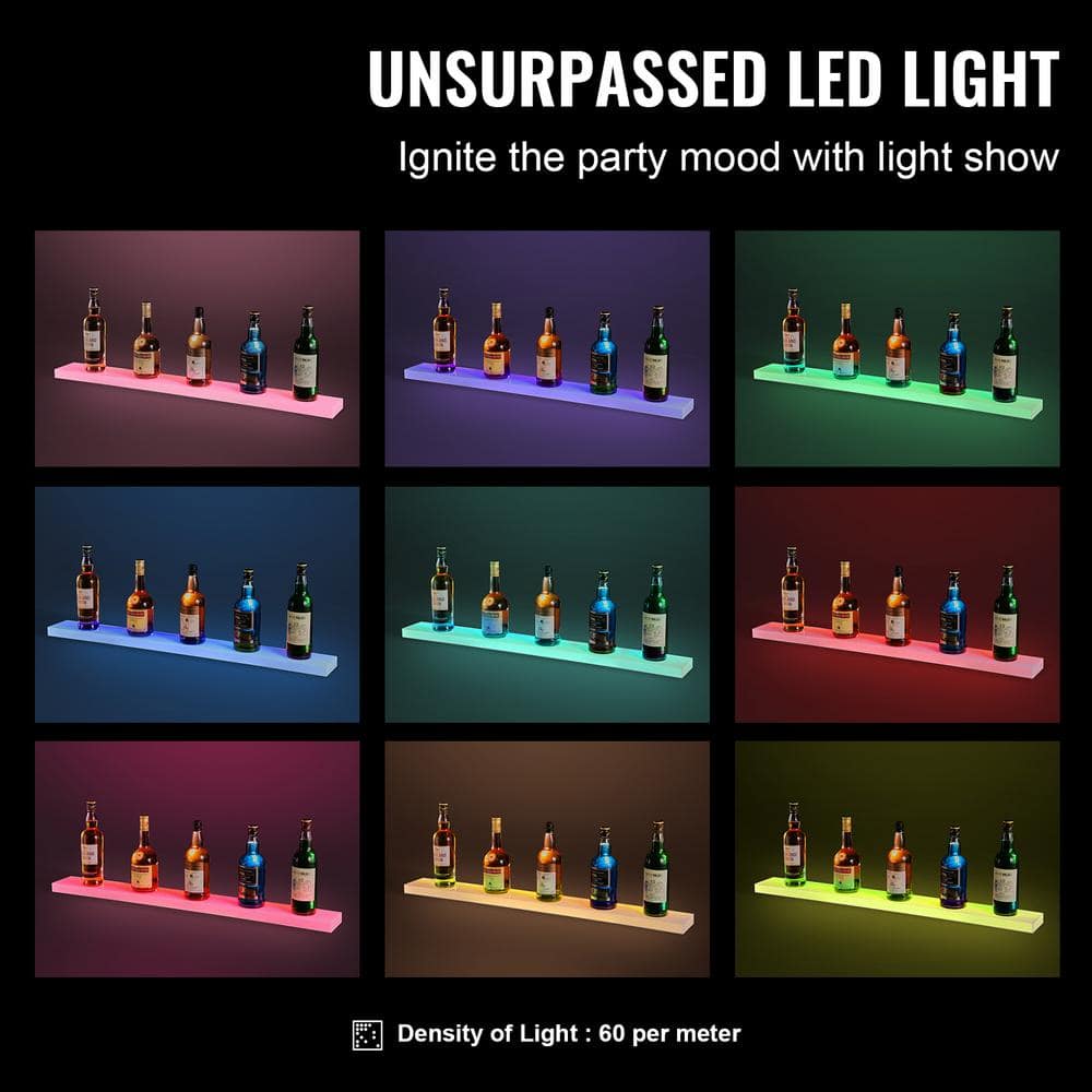 40 in. 1-Tier LED Lighted Liquor Bottle Display 99-Bottle Multi-Colored Acrylic Drink Shelves 4.5 in. W x 1.3 in. H - Hercitys