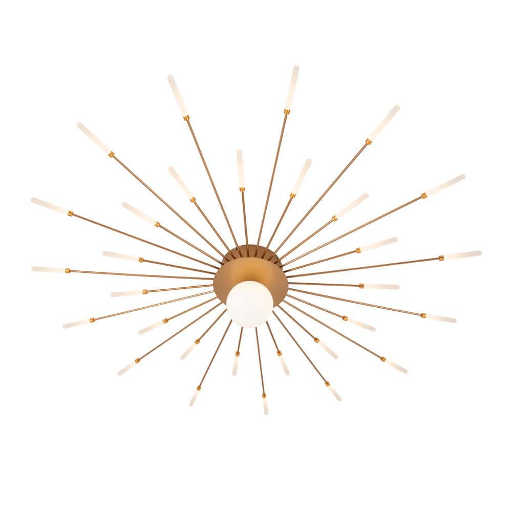 50.39 in. 30-Light Gold Modern Firework LED Semi-Flush Mount Ceiling Light for Living Room Bedroom - Hercitys