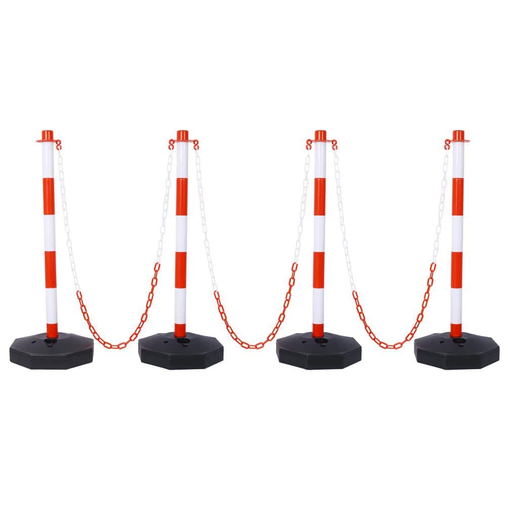 4-Pack Red 11.25 in. x 11.25 in. x 2.7 ft. Composite Fence Picket Post Cones with Fillable Base and 5 ft. Chain - Hercitys